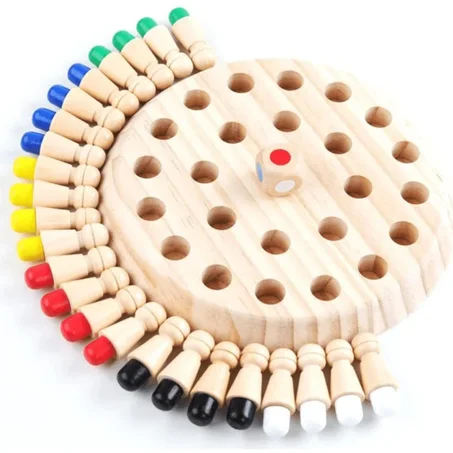 Jeu de Mémorisation & Échecs en Bois Naturel — Jeu Éducatif Montessori pour Enfants & Famille