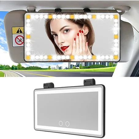 Miroir de Maquillage LED Universel pour Pare-Soleil de Voiture — Éclairage Tactile Ultra-Lumineux 56 LED & Batterie Rechargeable 1000mAh