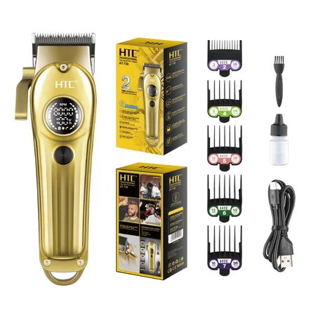 Tondeuse Cheveux & Barbe Professionnelle HTC AT-738 — Moteur Haute Vitesse 8000 RPM, Lame en Métallurgie des Poudres & Batterie 3000mAh (Autonomie +180 Min)