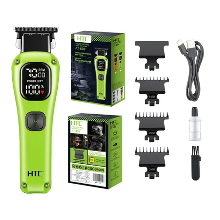 Tondeuse Cheveux & Barbe Professionnelle HTC AT-630 — Lame en Métallurgie des Poudres, Écran LCD & Autonomie 180 Min (Rechargeable USB Type-C)