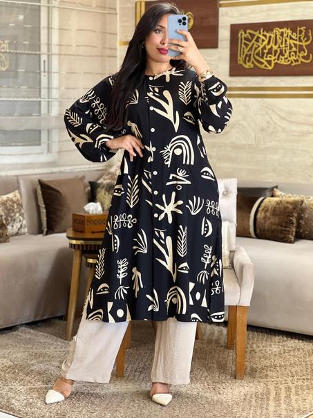 طقم أنيق ومريح – قميص طويل + سروال واسع