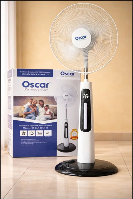 Ventilateur Rechargeable A Pied 18 Pouces Ultra Solide Avec Télécommande (OSC-300A18) - Blanc - Garantie 3 Mois