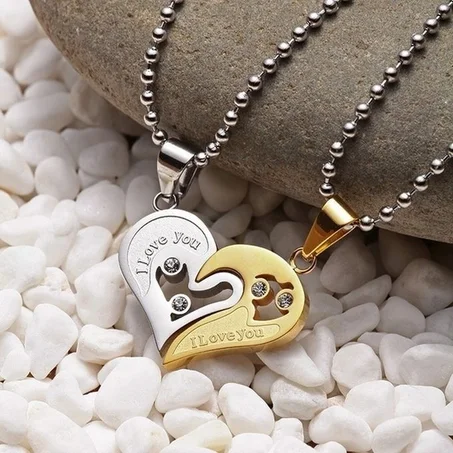 Couple Chaine Coeur Pendentif En Acier