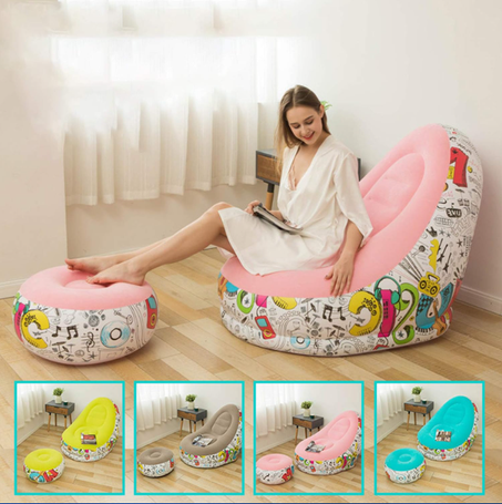 Canapé Gonflable Paresseux avec Repose-Pieds, Chaise Gonflable de Rangement Portable, canapé Gonflable en PVC avec Pompe à air à Pied, mobilier d'intérieur/extérieur