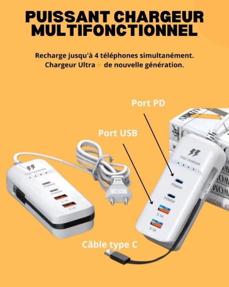 🔌 Multiprise Multifonction avec Charge Rapide et Arrêt Automatique 🔋