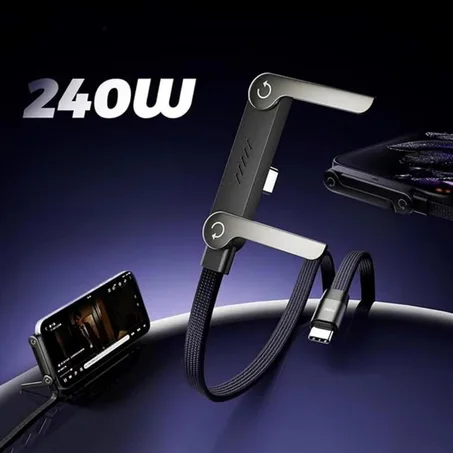 الكابل الذكي 2 في 1: شحن سريع وستاند مدمج لراحة يديك