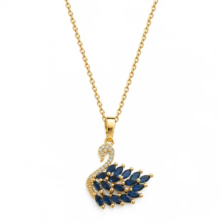 Blue Swan Pendant Necklace Gold