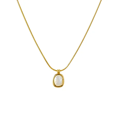 Oval Mother Of Pearl Pendant Gold Snake Chain