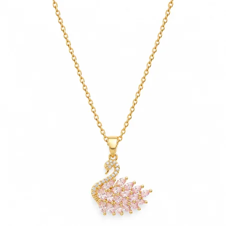 Pink Swan Pendant Necklace Gold