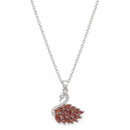 Burnt-Orange Swan Pendant Necklace Selver
