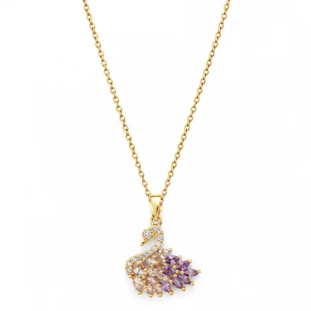 Gold Swan Necklace Multicolor Crystals