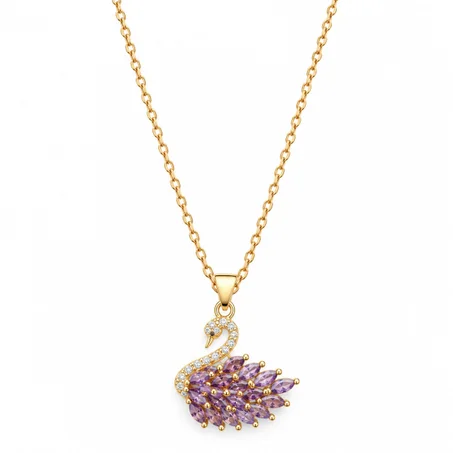 Purple Swan Pendant Necklace Gold