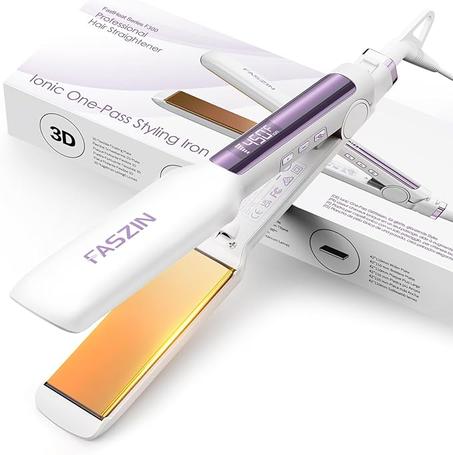 Plancha de pelo profesional, placa ancha de 1.65 pulgadas, plancha plana de iones negativos de titanio, calentamiento rápido de 30 segundos, pantalla LED de temperatura en tiempo real, amplio