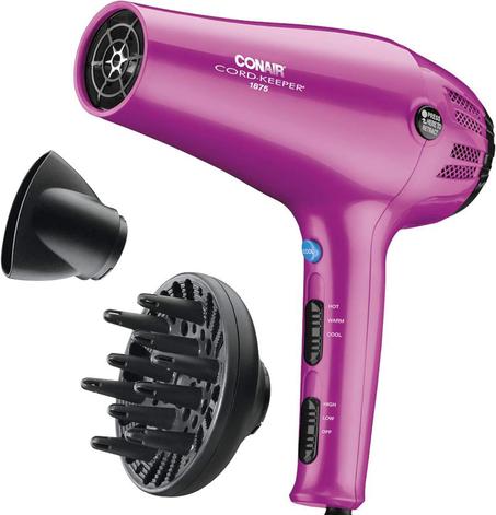 Conair 1875 W cord-keeper secador de pelo con ionizador; Color Rosa
