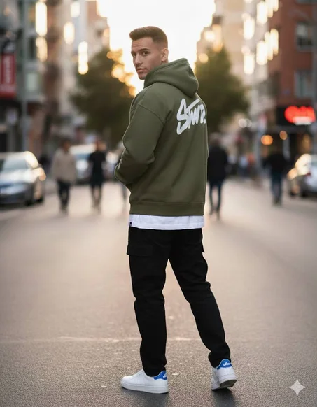 هودي رجالي عصري بطباعة خلفية جريئة