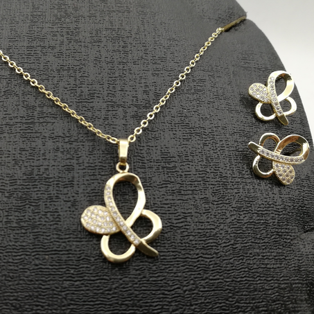 طقم مجوهرات بديكور فراشة مرصعة 3 قطع