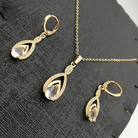 طقم مجوهرات بديكور قطرة الماء مرصعة 3 قطع