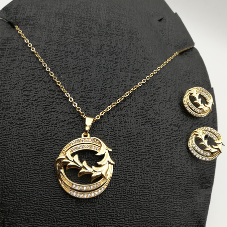 طقم مجوهرات بديكور دوائر النخل مرصعة 3 قطع