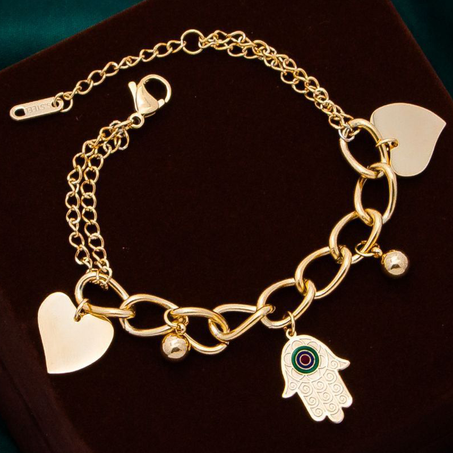 سوار مزدوج عريض بتعليقة قلب و خميسة