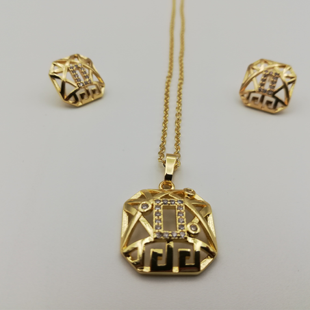 طقم مجوهرات بديكور مربع مزخرف مرصعة 3 قطع