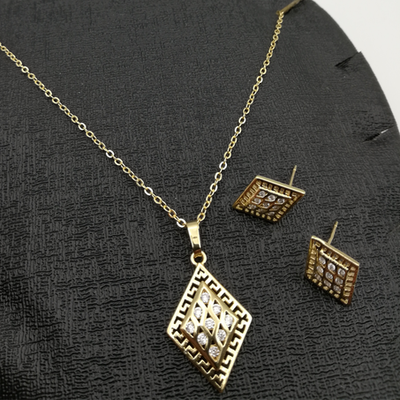 طقم مجوهرات بديكور معين مزخرف مرصعة 3 قطع