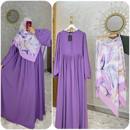 13- تشكيلة فستان سدرة بثوب Crêpe de Soie مع تنسيقات الحجاب الماليزي المستورد من مصر