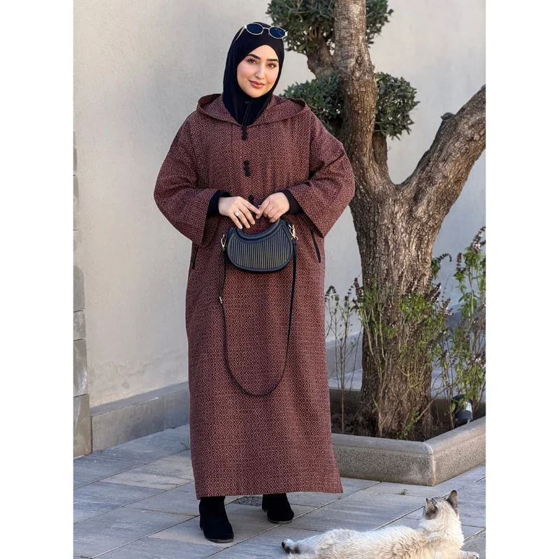 Jellaba moderne JACQUARD – rouge brique