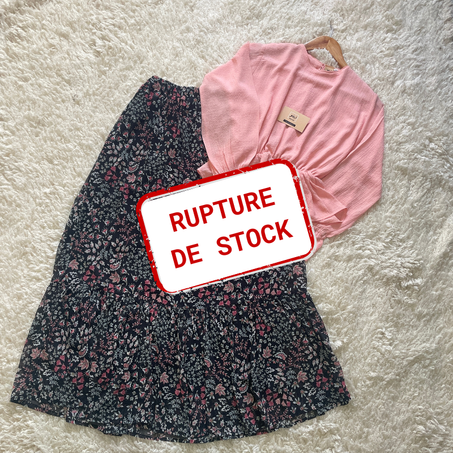 ENSEMBLE BLOUSE & JUPE SAUMON-NOIR