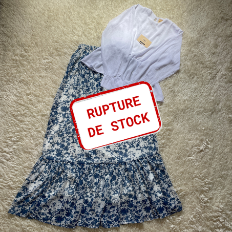 ENSEMBLE BLOUSE & JUPE BLANC-BLEU