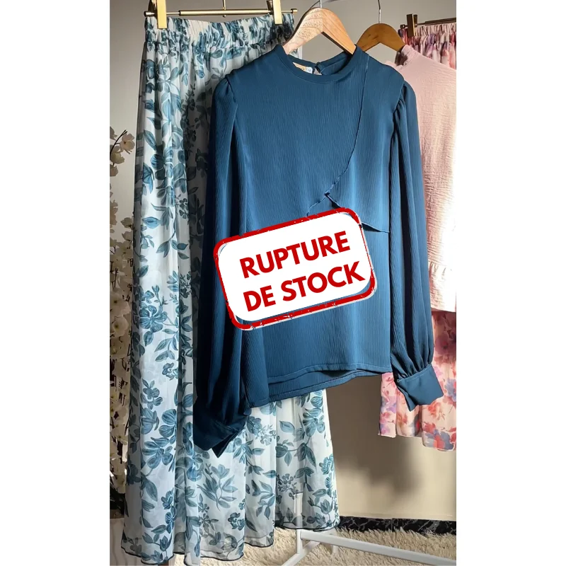 ENSEMBLE CHEMISE & JUPE BLEU PETROLE