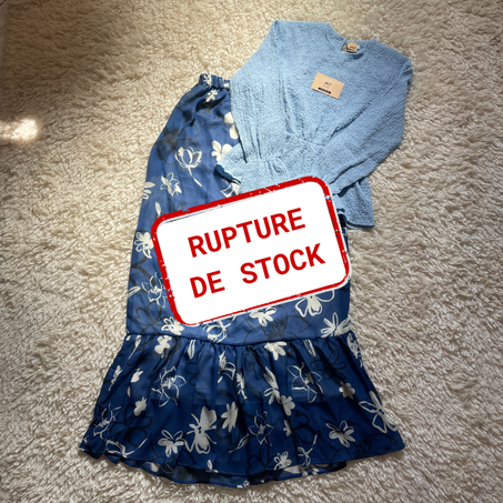 ENSEMBLE BLOUSE & JUPE BLEU CIEL - BLEU