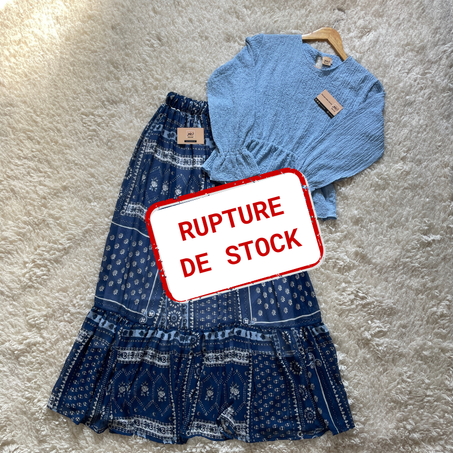 ENSEMBLE BLOUSE & JUPE BLEU CIEL - BLEU