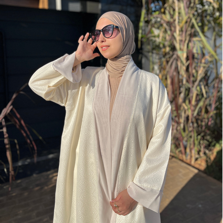 Kimono Abaya Blanc cassé en Brocart