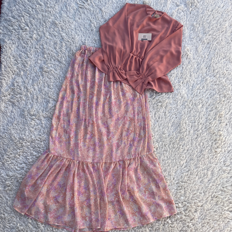 ENSEMBLE BLOUSE & JUPE  SAUMON