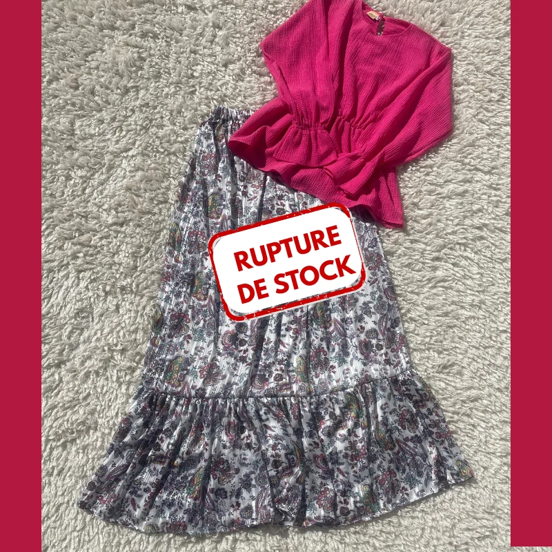 ENSEMBLE BLOUSE & JUPE - ROSE BLANC
