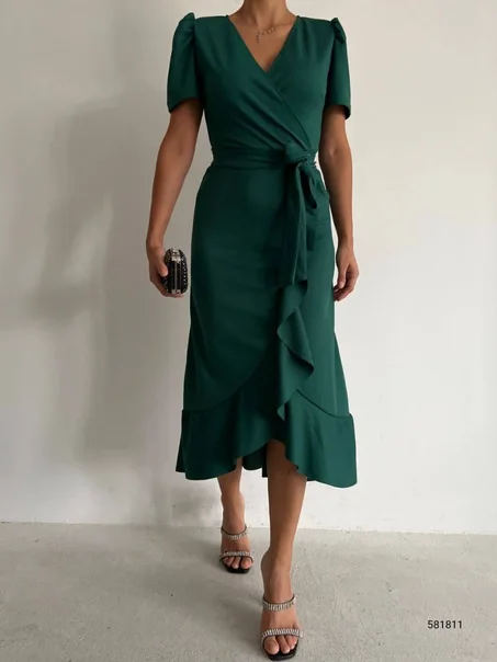 S96 ROBE  Vert Foncé avec ceinturé