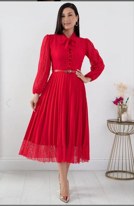 S2 Robe plissée ceinture Rouge