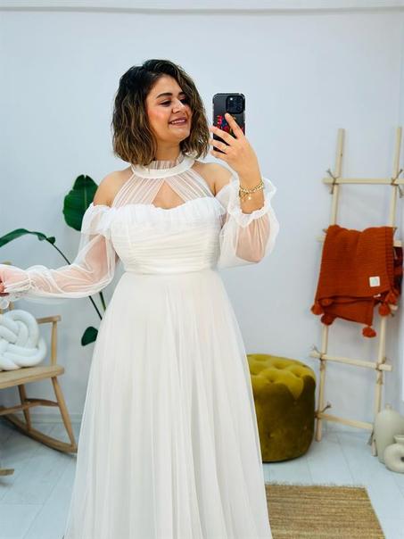 S3 Robe de Soirée Détail Tulle Blanc