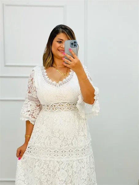 S1 Robe Broderie Dentelle Blanc