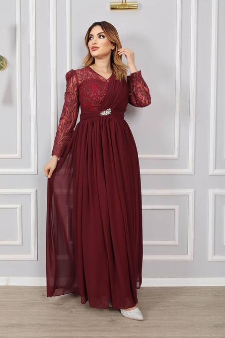 S60 robe soirée long grenat