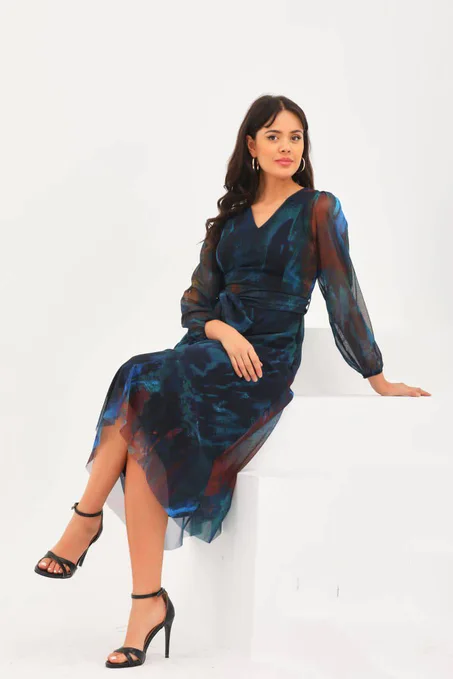 S93 Robe Midi Bleu turqoise
