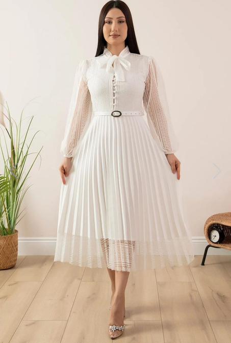 S2 Robe plissée ceinture White