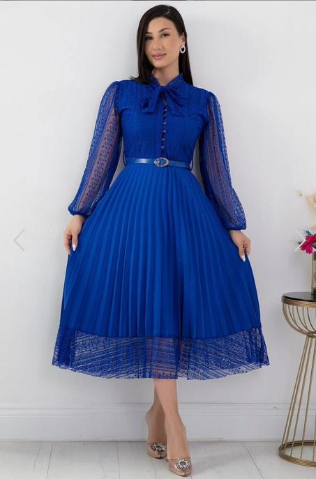 S2 Robe plissée ceinture Blue