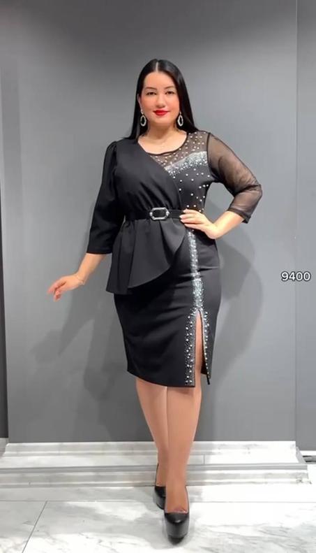 S72 robe soirée mira midi ceinturé manche transparent