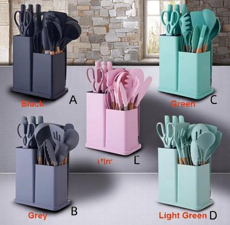 Set d’Ustensiles de Cuisine en Silicone + Support