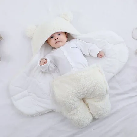 بطانية قطنية مع غطاء للرأس ناعمة للأطفال 👶💤 | Couverture bébé en coton avec capuche chaude