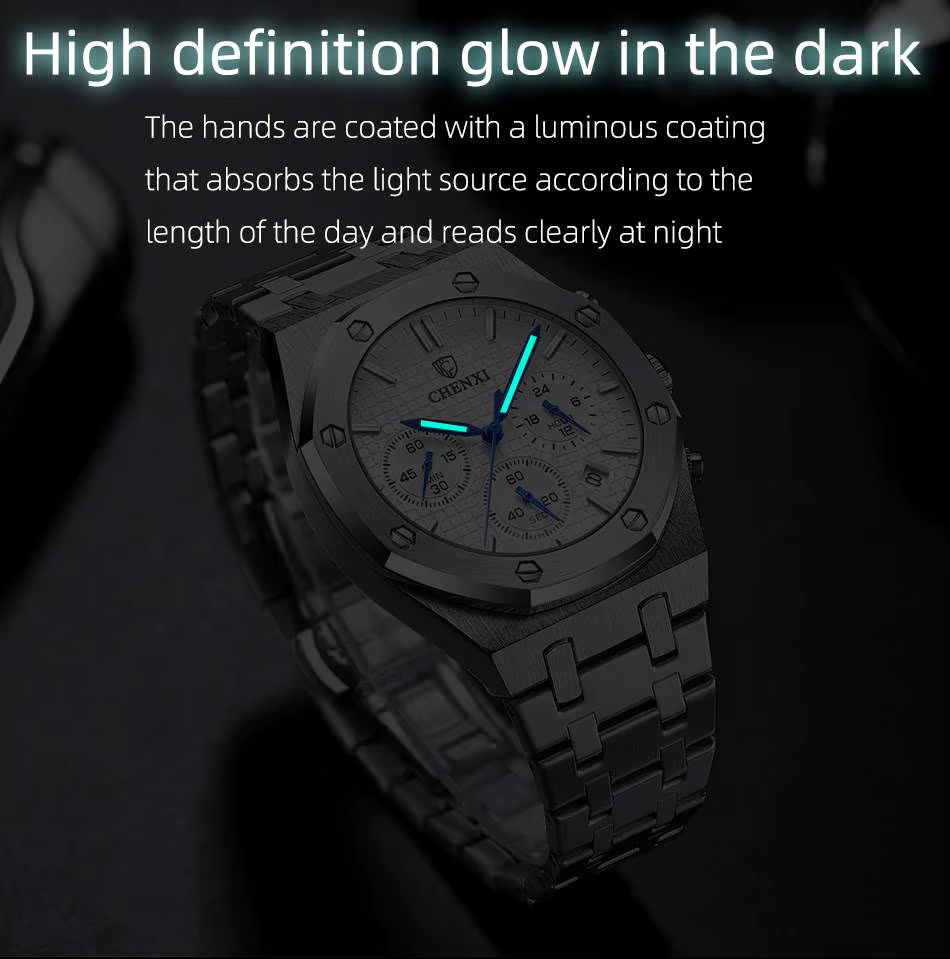 Chenxi 948 Three Eyed Functional Mens Watches Chrono Waterproof Stainless Steel Quartz Face Watch