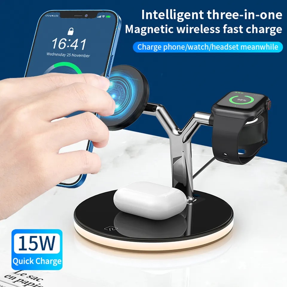 3 in 1 Wireless Charger :  شاحن لاسلكي 3 في 1