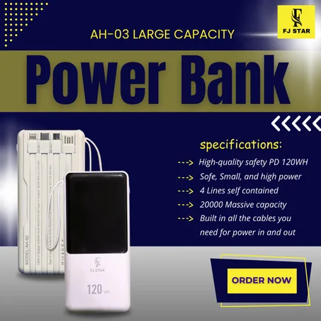 Power Bank Fj Star 20000 Massive Capacity  4 Lines 120Wh