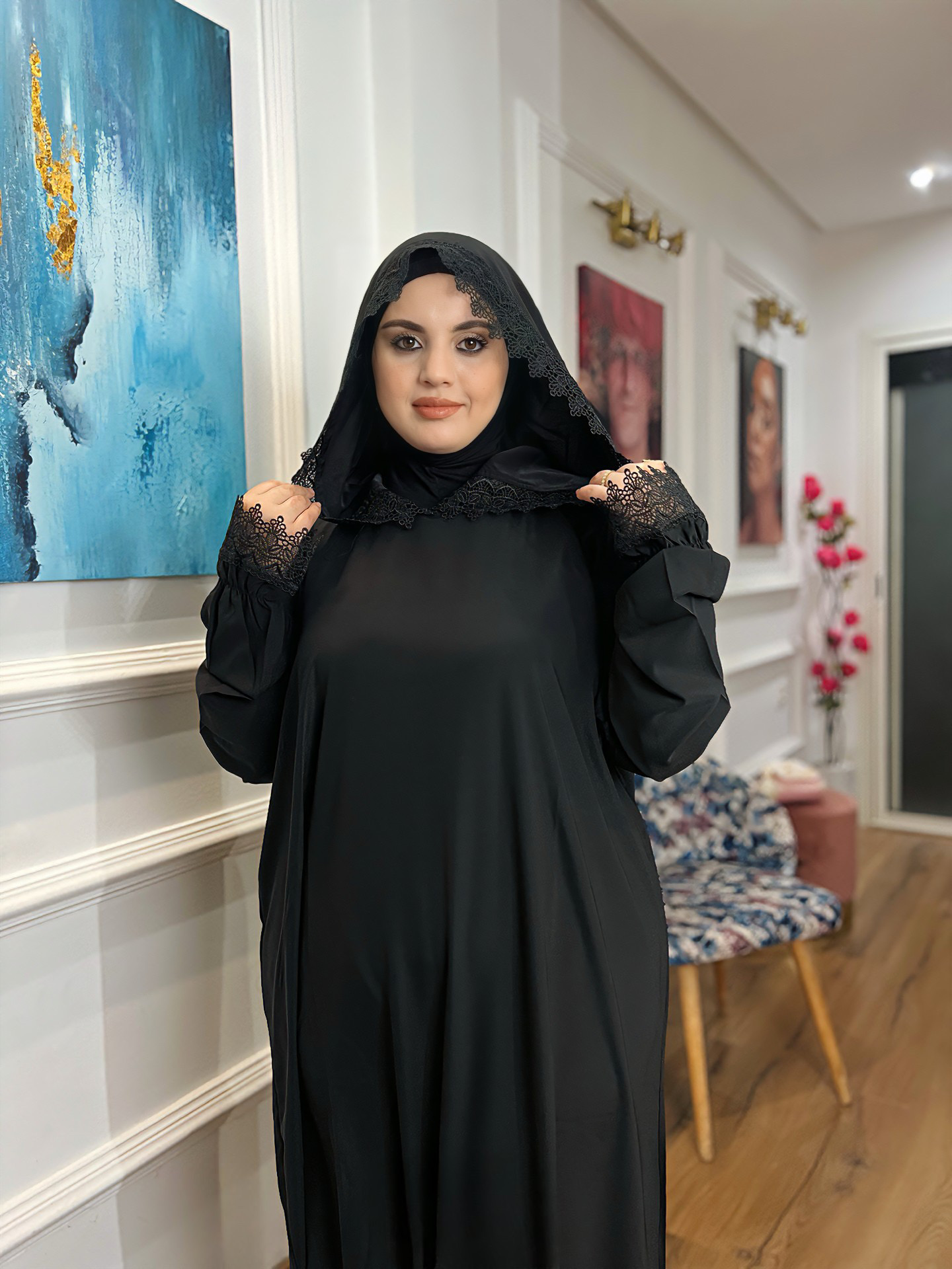 احسن ما كاين في السوق حاليا 😮😍 عباية للصلاة مع فولار مخيط معاها متوفرة بعدة ألوان  توب : كريب روزا 150 في الكراماج